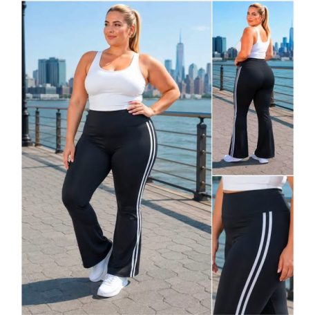 Fekete, csíkos trapéz nadrág – 2XL/3XL