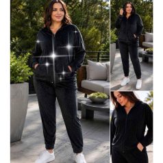 Csillogó, kapucnis szabadidő szett – fekete 3/4xl